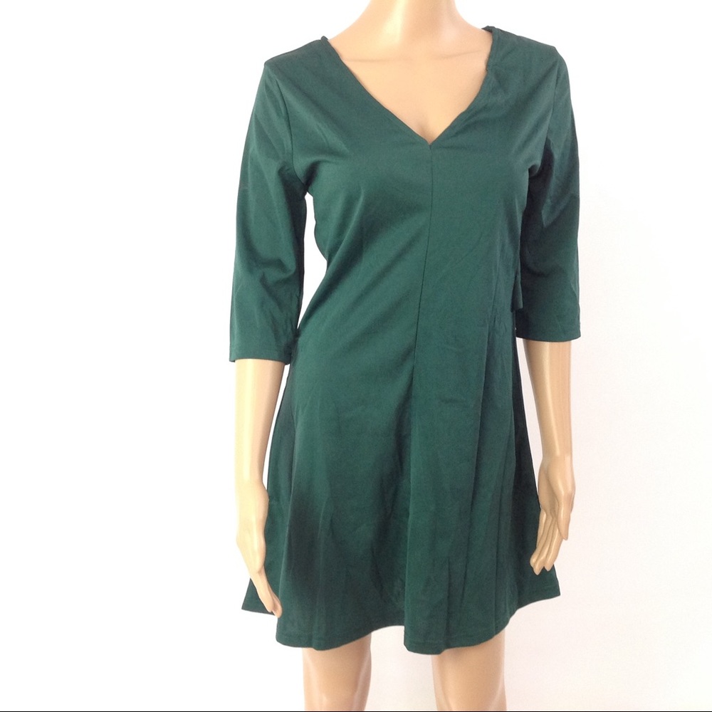 New Women Green Flare Dress Size S Vneck